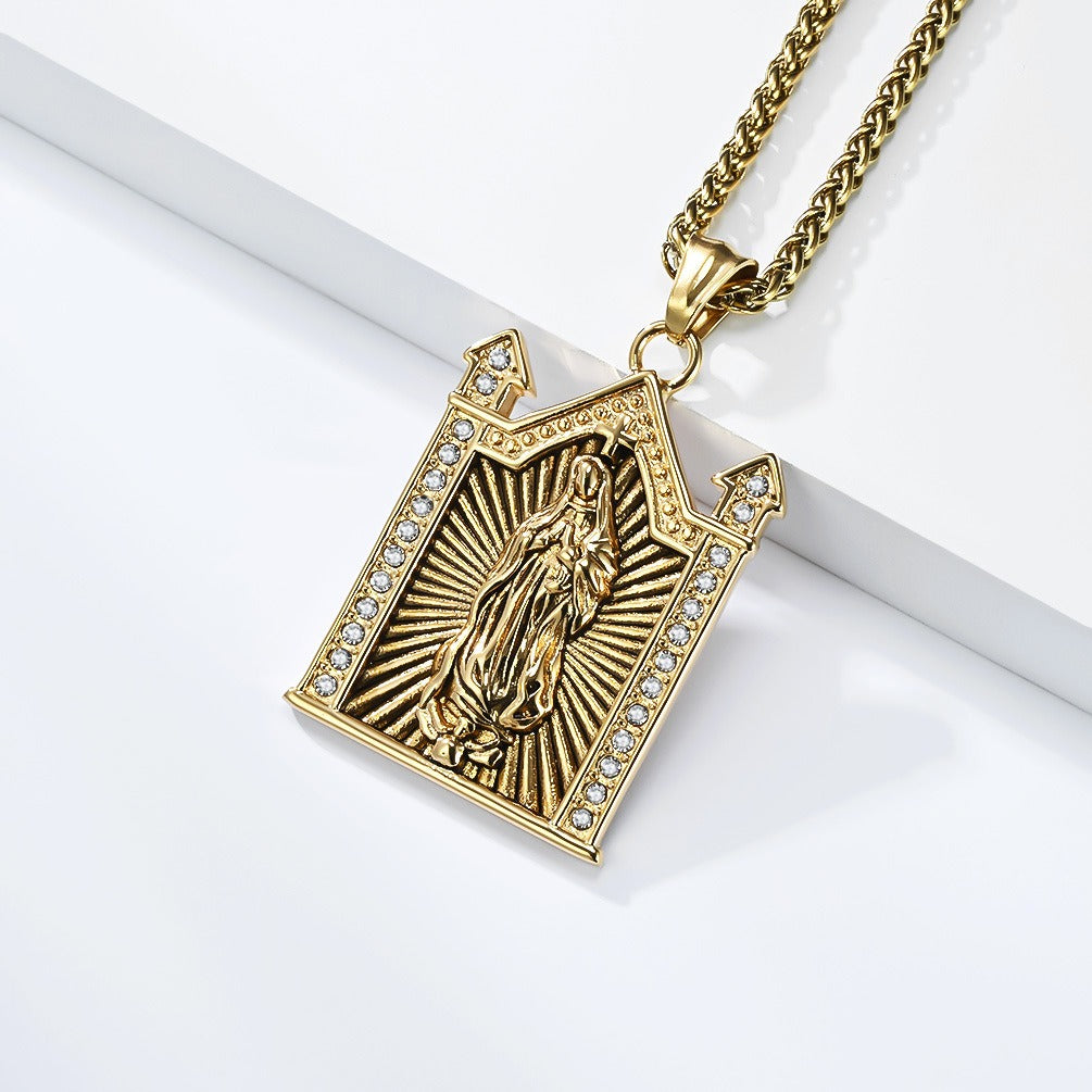 Kemstone Stainless Steel Gothic Architectural Figure Pendant Necklace Vintage Men K-R1178