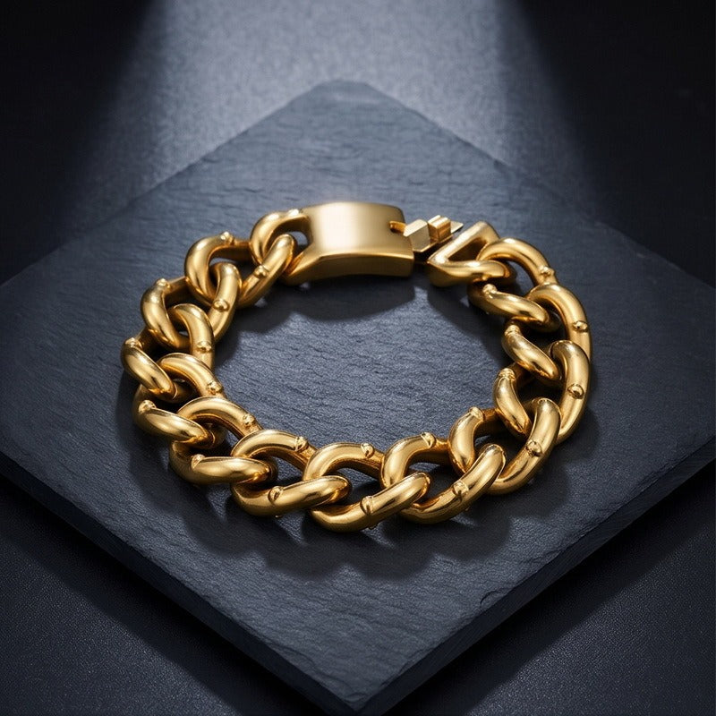 Kemstone Heavy Cuban Link Bracelet for Men Titanium Steel 18mm Hip Hop Chain KB213362