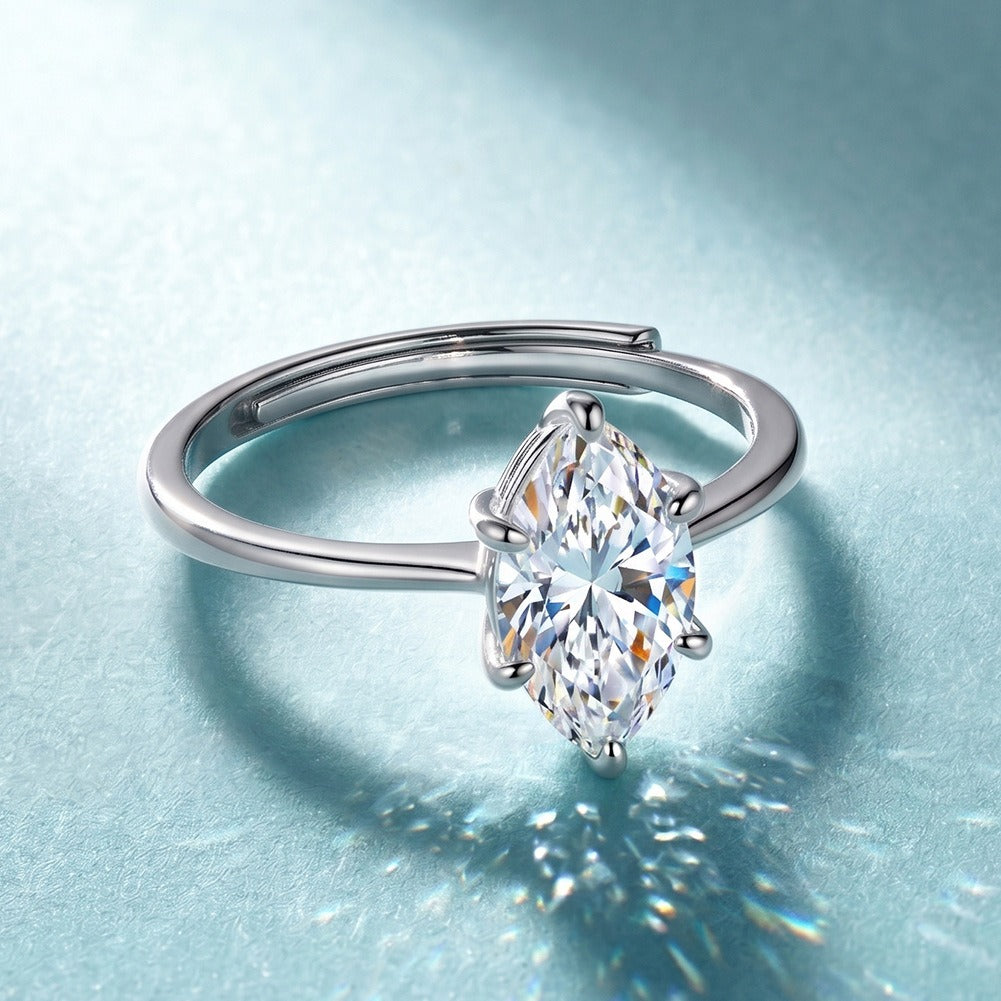 Kemston 925 Sterling Silver Marquise Moissanite Ring for Women Solitaire Design SMOR19