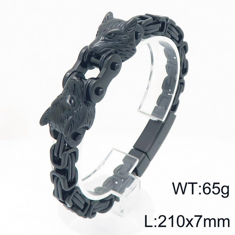 Kemstone Men’s Titanium Steel Wolf Head Biker Chain Bracelet KB208300-KFC