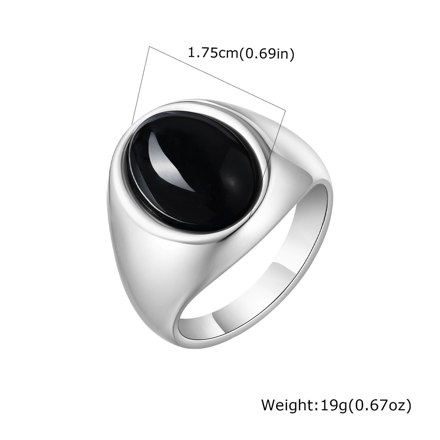 Kemstone Men’s Stainless Steel Ring – Oval Black Onyx Signet Style RC-829