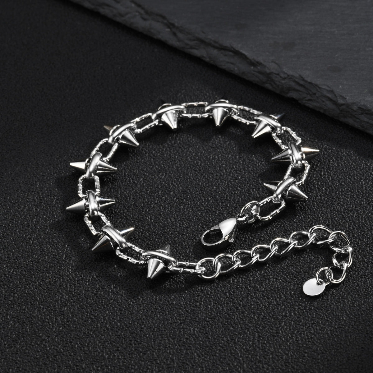 Kemstone Studded Link Bracelet for Men Stainless Steel Cone Stud BR-3298