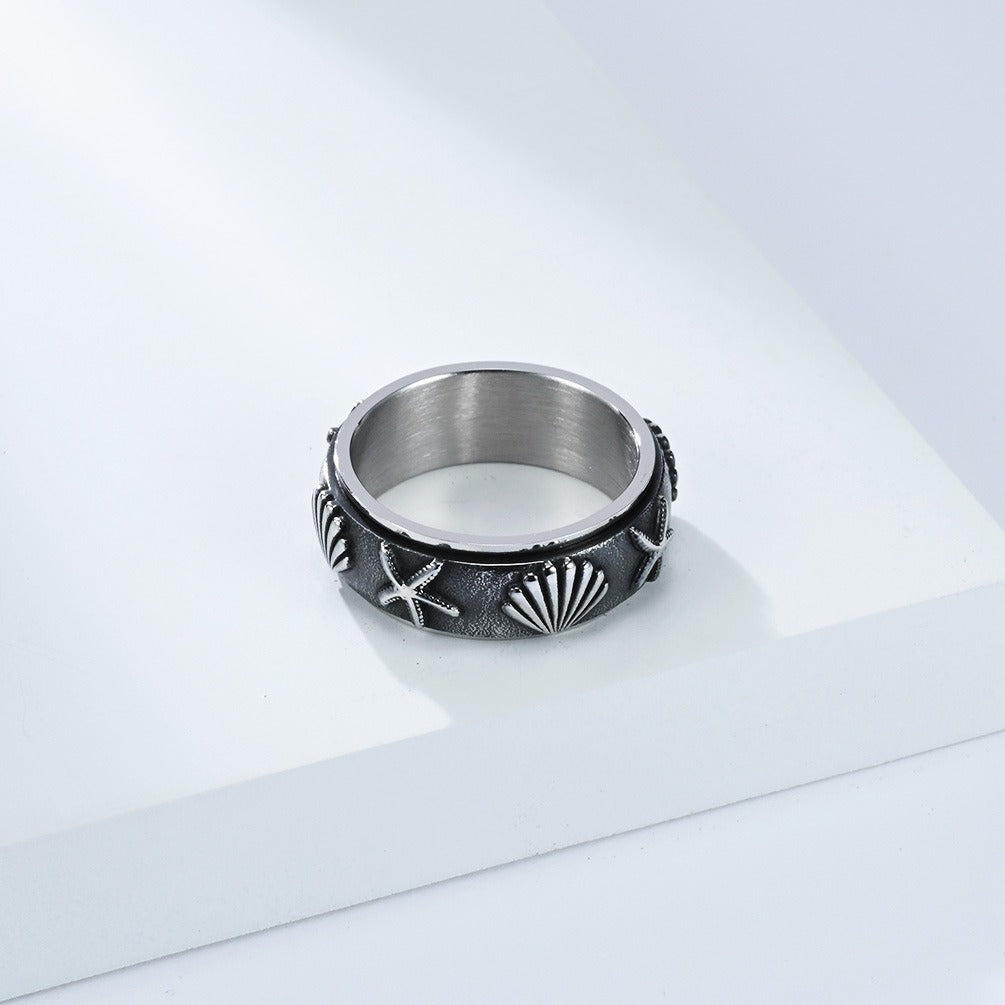 Kemstone Men’s Titanium Steel Spinner Ring – Ocean Shell Starfish K-R1064