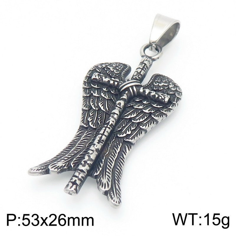 Kemstone Men’s Angel Wing Cross Necklace – Titanium Steel Gothic Pendant KP116184-MZOZ