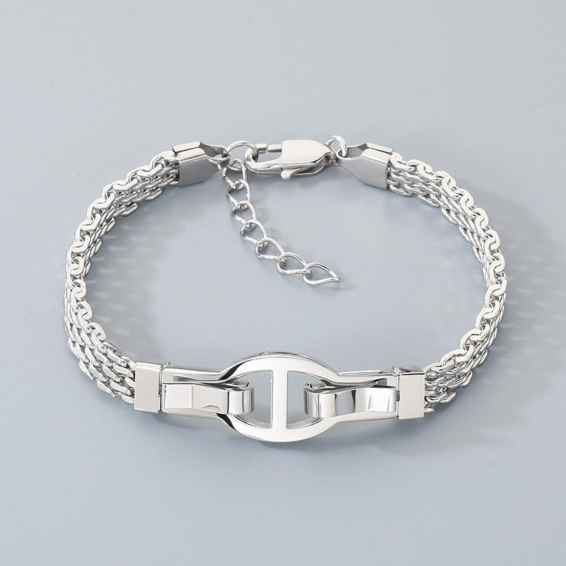 Kemstone Link Clasp Bracelet for Men Women Titanium Steel Flat Mesh Chain KB212801-KFC