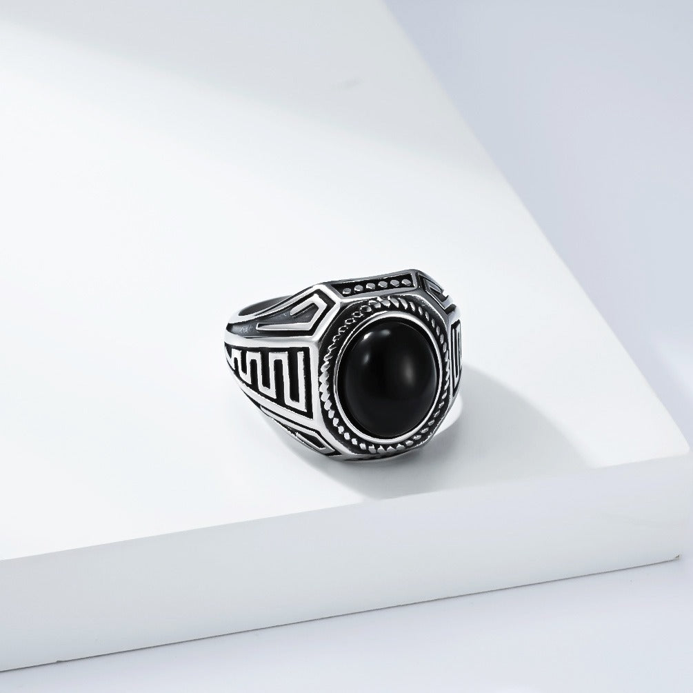Kemstone Stainless Steel Black Resin Signet Ring for Men K-R1120