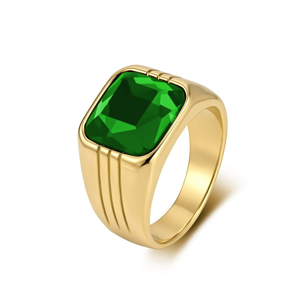 Kemstone Square Stone Signet Ring for Men Stainless Steel Wide Band Vintage K-R1203