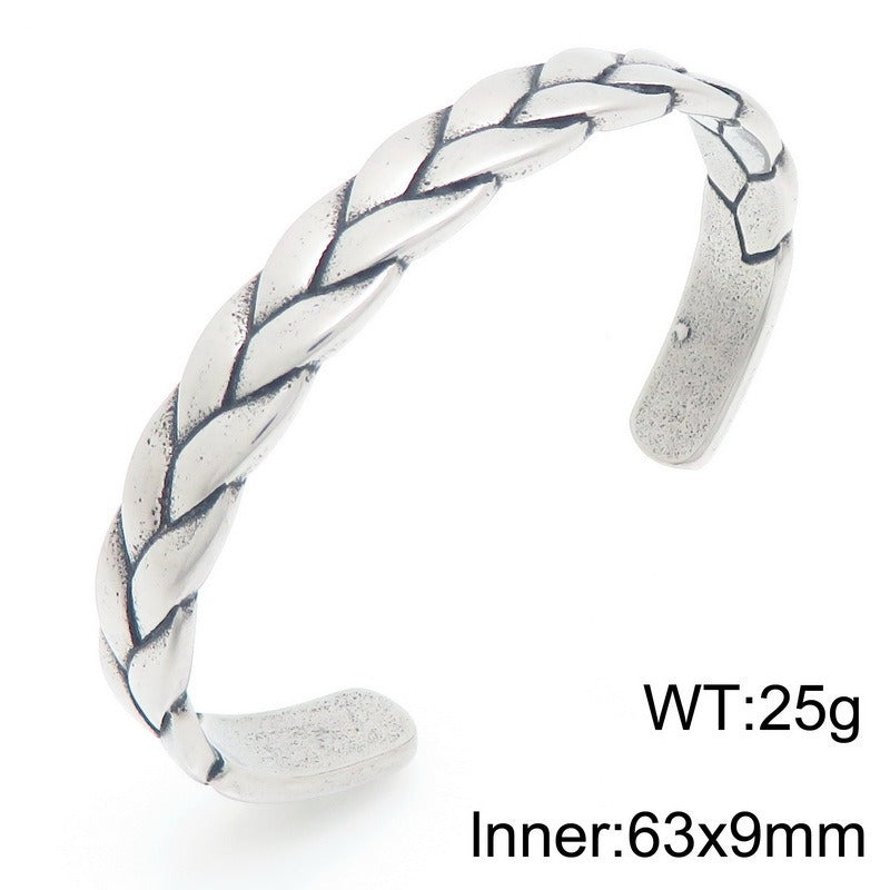 Kemstone Titanium Steel Leaf Braided Cuff Bracelet Vintage Open Style for Men KB209293-LU