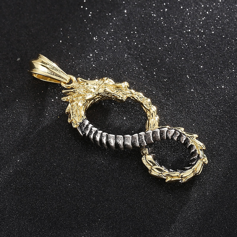 Kemstone Viking Dragon Infinity Titanium Steel Pendant Necklace for Men – Two Tone KP100397-KJX