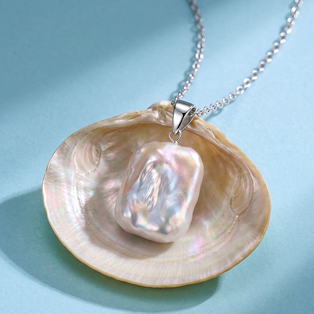 Kemstone Square Freshwater Pearl Pendant Necklace for Women 925 Sterling Silver Minimal Design SGPN119