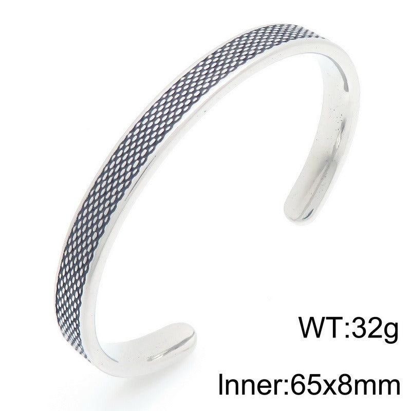 Kemstone Vintage Titanium Steel Open Cuff Bracelet for Men Engraved Arrow Pattern Bangle KB209303-LU