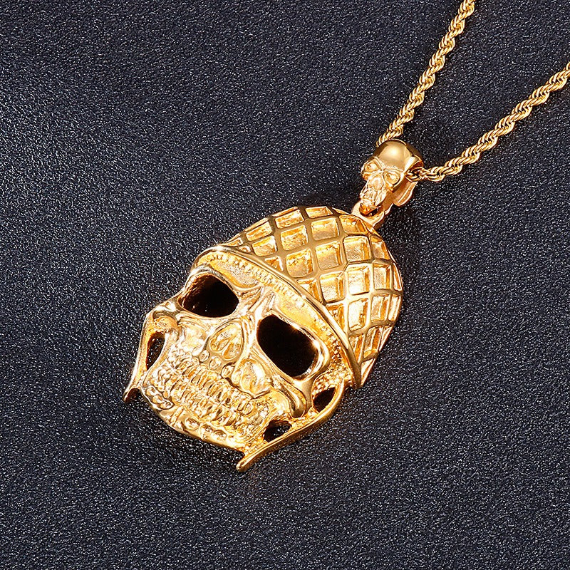 Kemstone Gothic Skull Pendant Necklace for Men – Titanium Steel KP37967-D