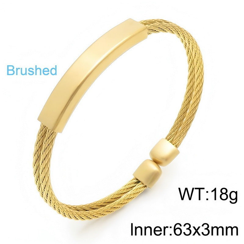 Kemstone Titanium Steel Cable Cuff Bracelet for Men Curved Plate KB146616-KLHQ