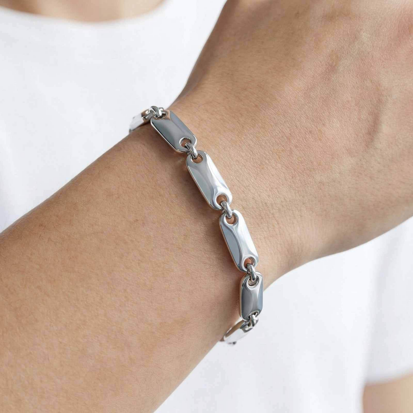 Kemstone Men’s Stainless Steel Bracelet – Smooth Bar Link Chain BR-2764