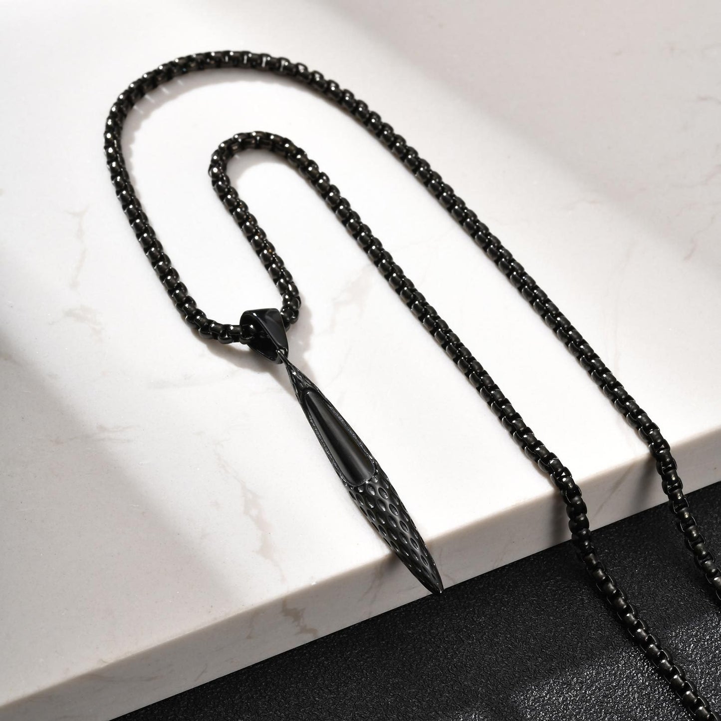 Kemstone Men’s Stainless Steel Hammered Bar Pendant Necklace PN-2217