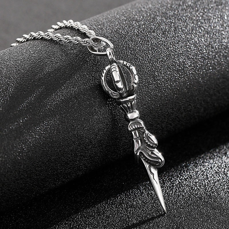 Kemstone Men’s Titanium Steel Vajra Pendant Necklace – Vintage Spike Design KP57670-BD