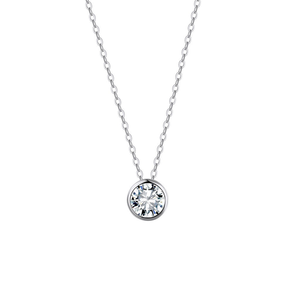 Kemstone Round Bezel Set Moissanite Pendant Necklace – 925 Sterling Silver MON11
