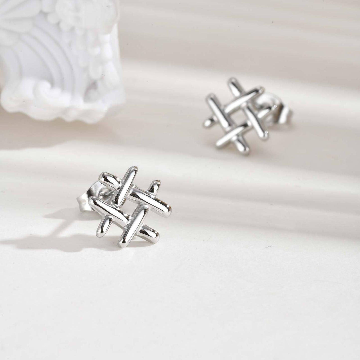 Kemstone Stainless Steel Mini Grid Stud Earrings – For Men & Women Gold, Silver, Black ES-665