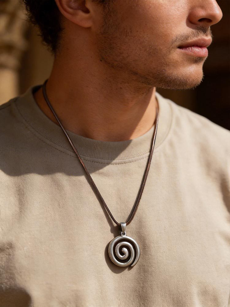 Kemstone Stainless Steel Spiral Pendant Necklace for Men Swirl Design PN-2299