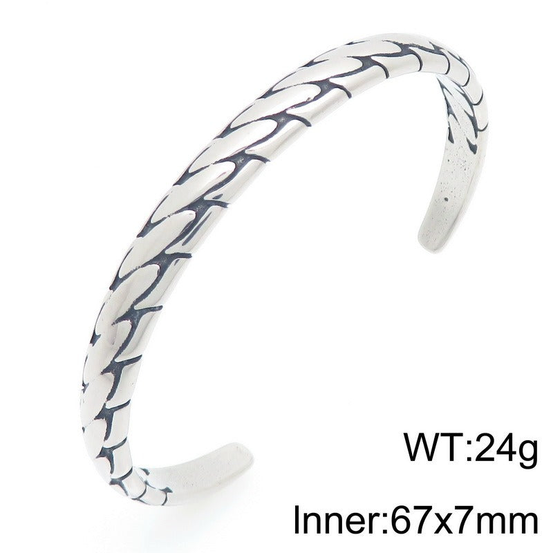 Kemstone Titanium Steel Twisted Braided Cuff Bracelet Vintage Open Bangle for Men KB209299-LU