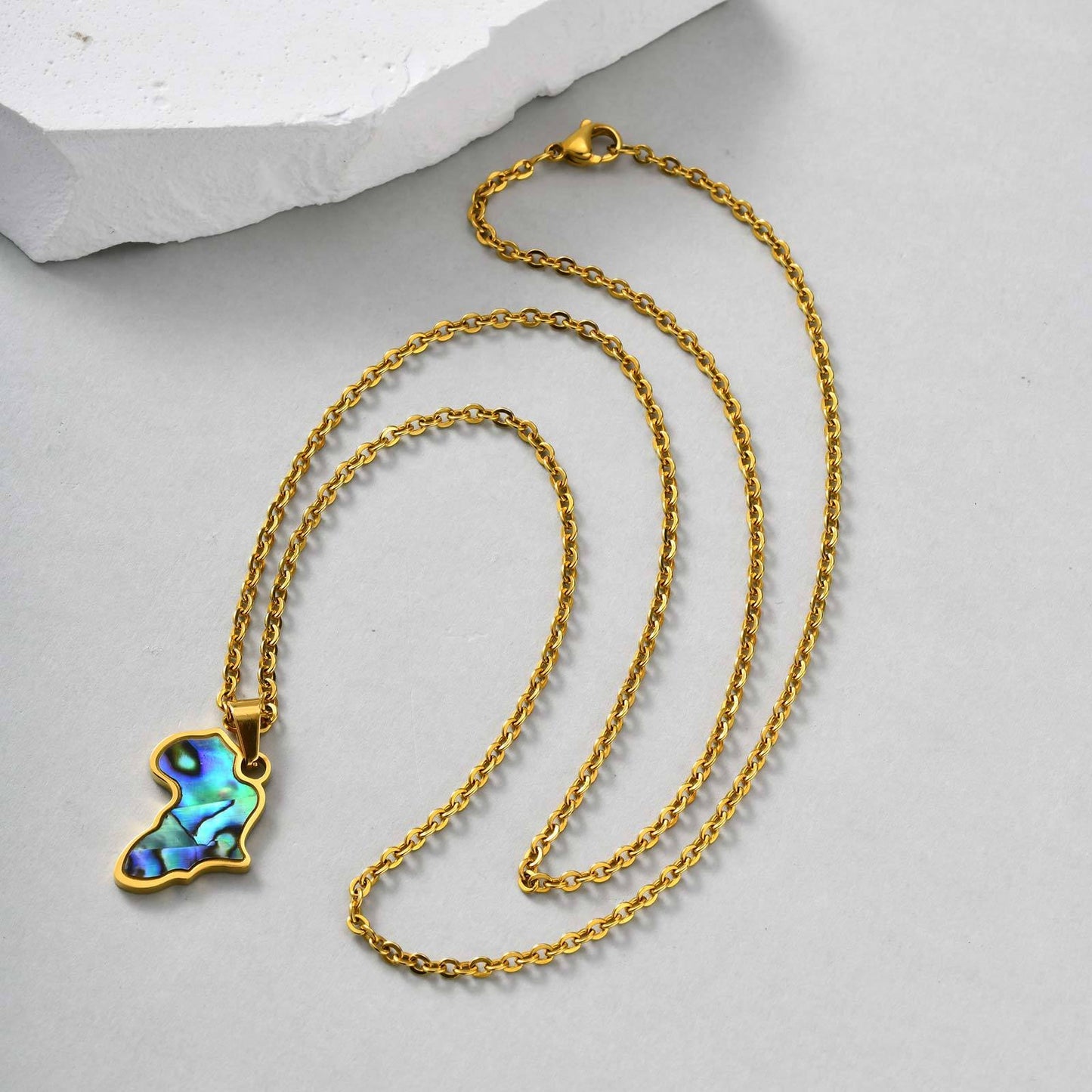 Kemstone Stainless Steel Africa Map Pendant Necklace – Abalone Shell Style for Men & Women PN-2185