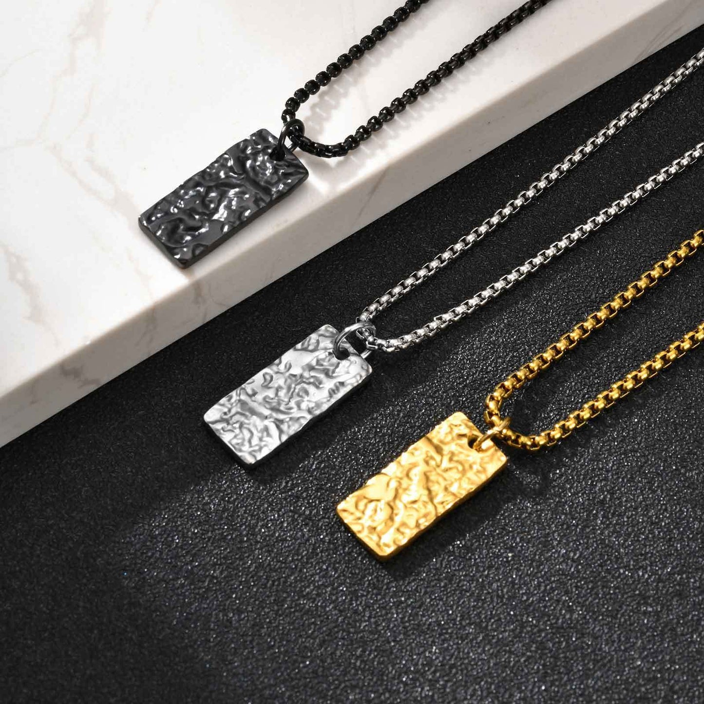 Kemstone Textured Rectangle Pendant Necklace for Men PN-2194
