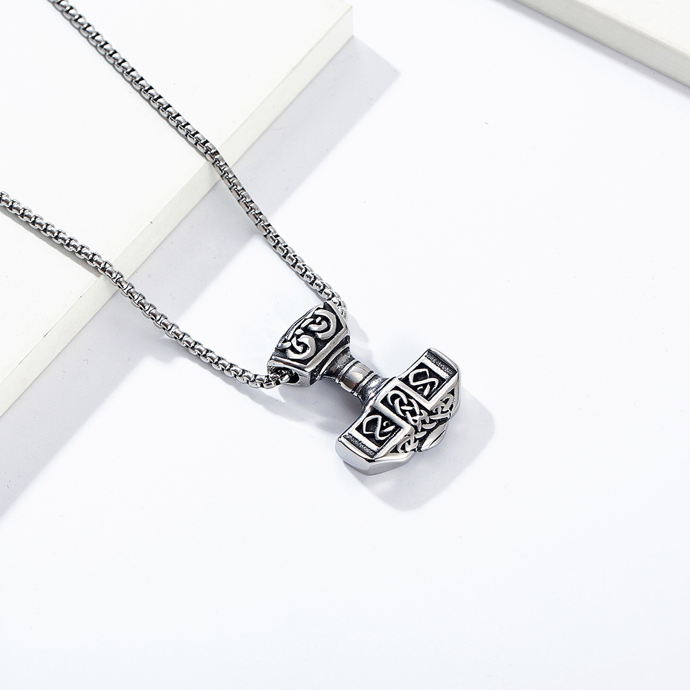Kemstone Thor Hammer Necklace – Stainless Steel Viking Mjolnir Pendant for Men 60cm Chain K-PT498