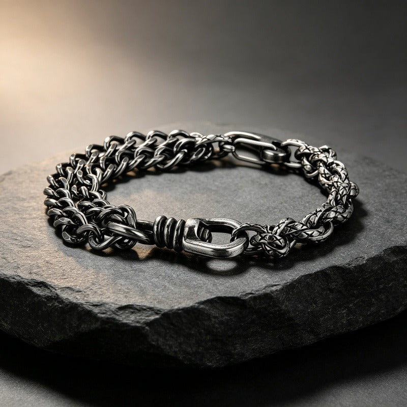 Kemstone Mixed Cuban Link Bracelet for Men Titanium Steel KB146302-KLHQ