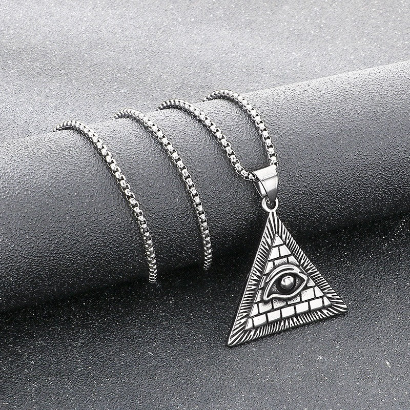 Kemstone Vintage Triangle Eye Pendant Necklace – Titanium Steel Geometric Design for Men KP117717-LU