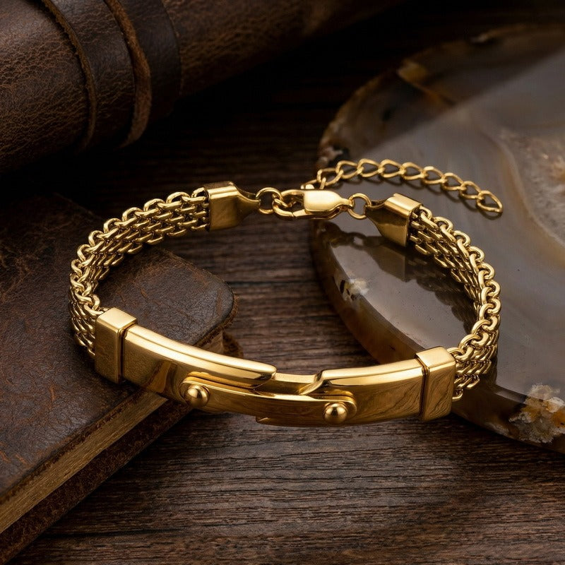 Kemstone Titanium Steel Woven Chain Bracelet for Men Curved Plate KB213344-KFC