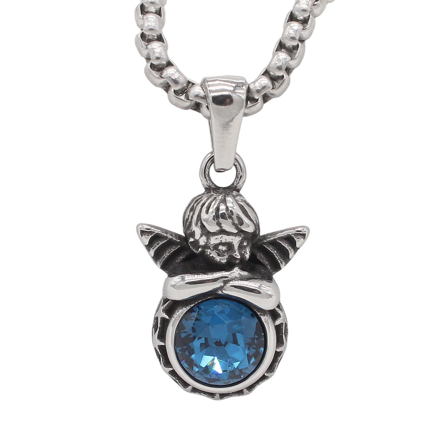 Kemstone Titanium Steel Cherub Pendant Necklace for Men & Women Vintage Stone Charm P1456
