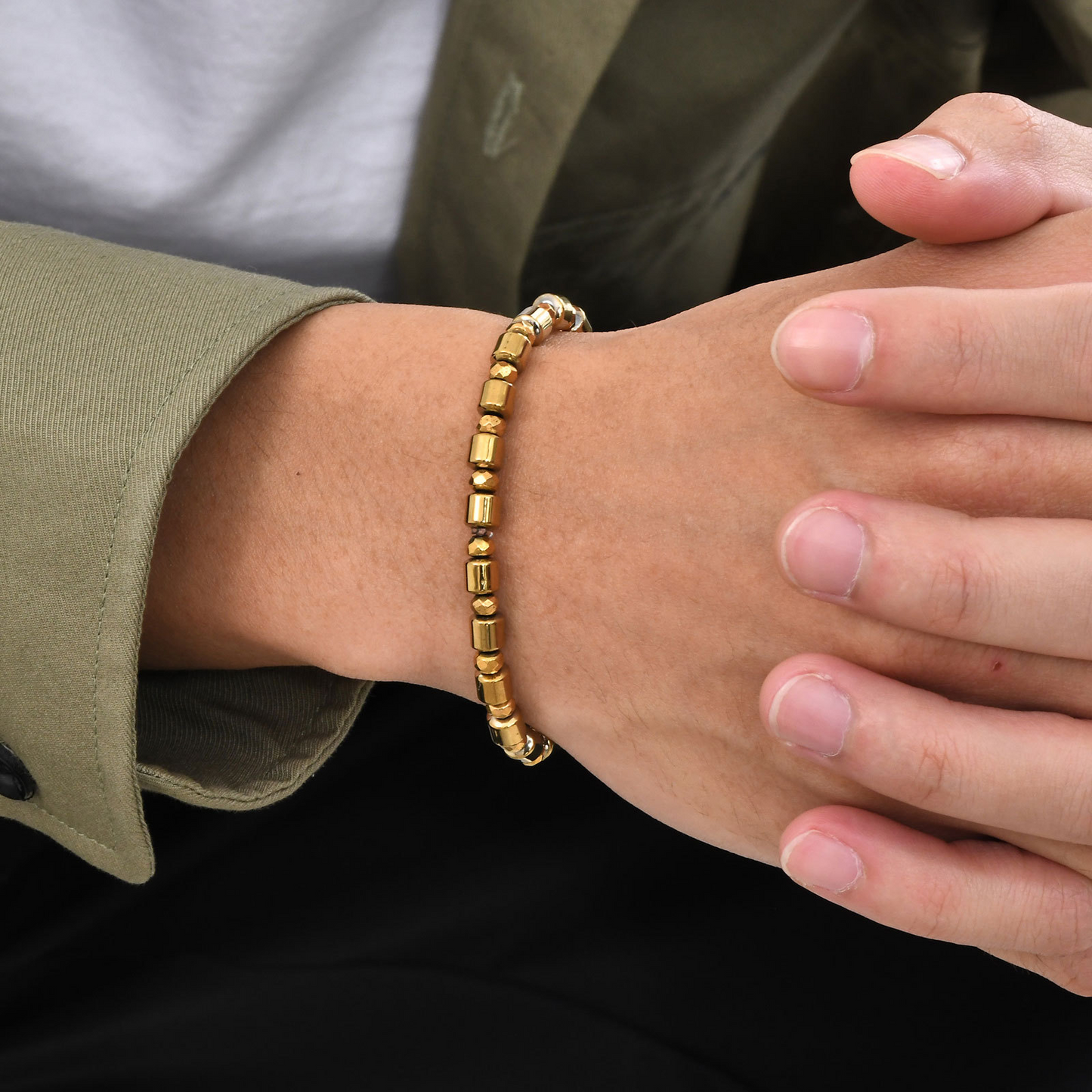 Kemstone Gold-Plated Hematite Beaded Bracelet for Men BR-1786