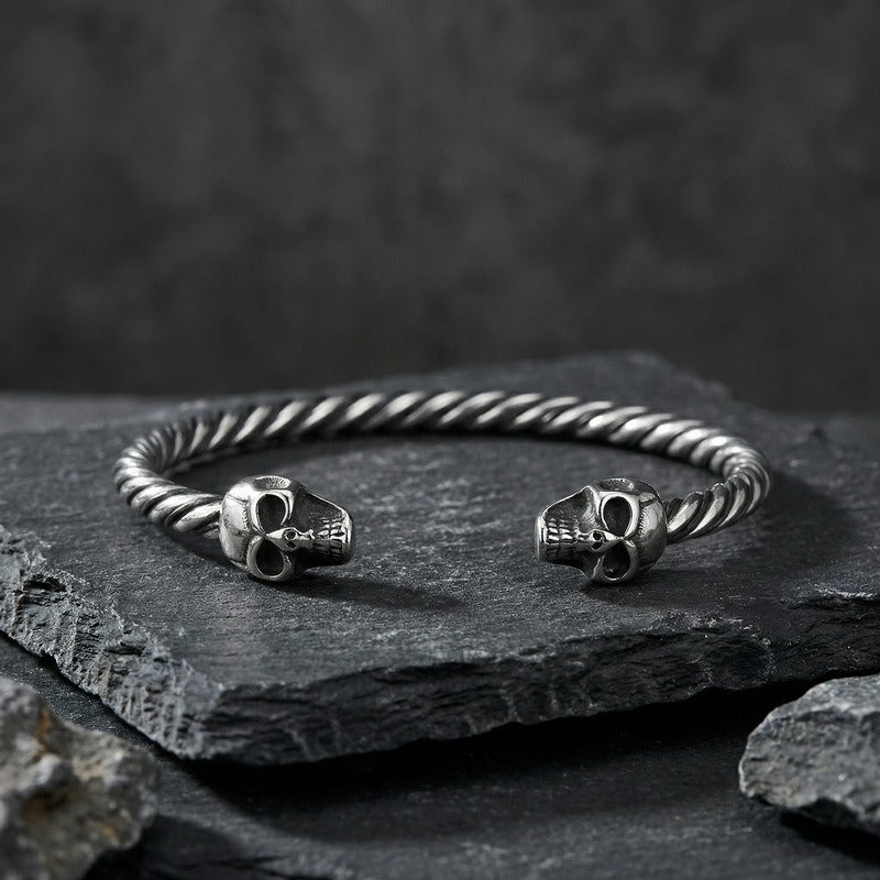 Kemstone Stainless Steel Viking Wolf Skull Cuff Bracelet for Men Twisted Rope Open Bangle KB96851-BD
