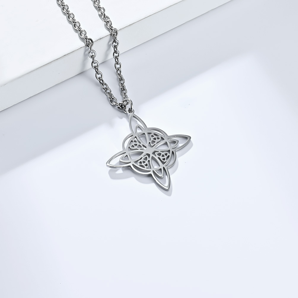 Kemston Stainless Steel Celtic Knot Eternal Triangular Pendant Necklace for Men Women K-PT501