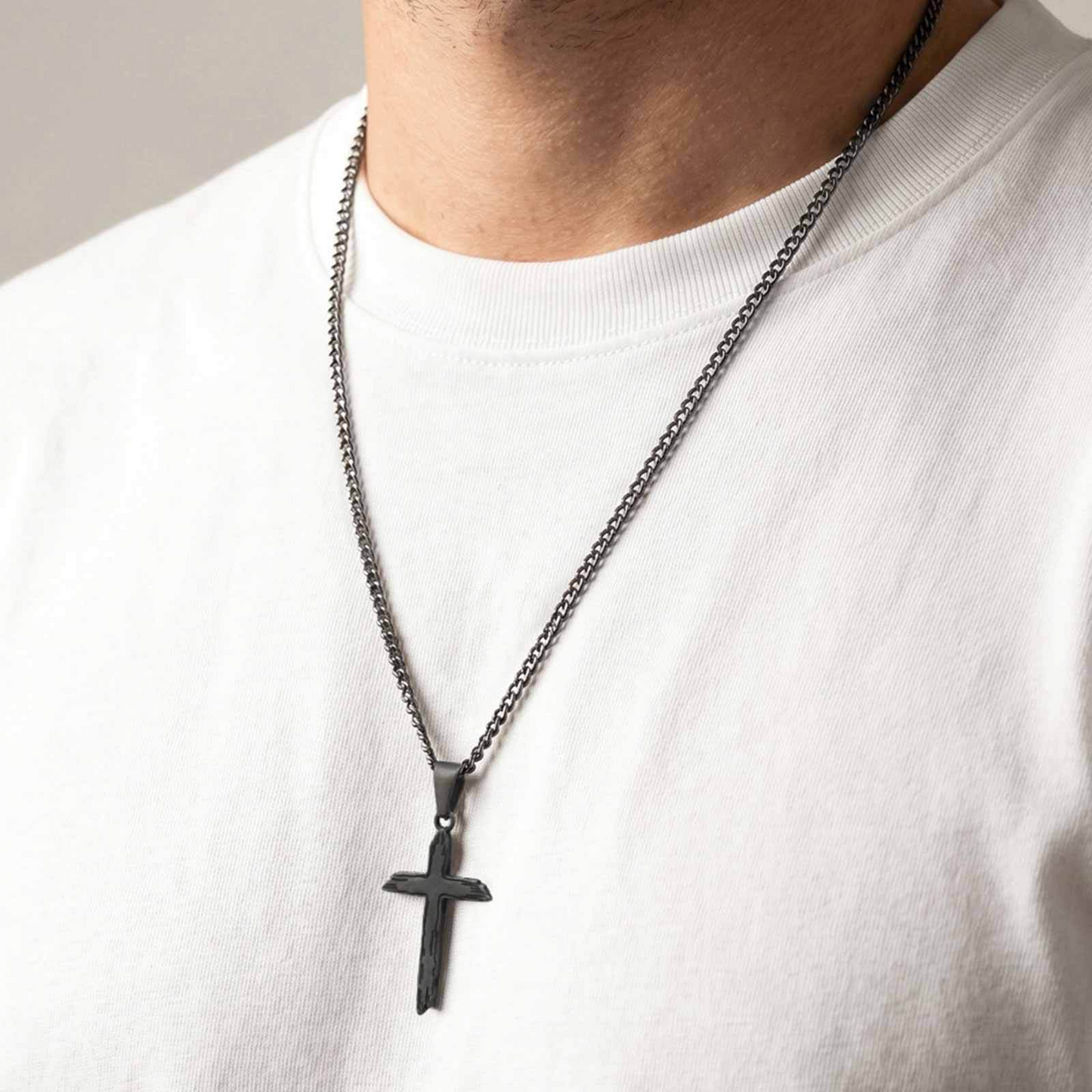 Kemston Stainless Steel Distressed Cross Pendant Necklace for Men Gothic Street PN-2368