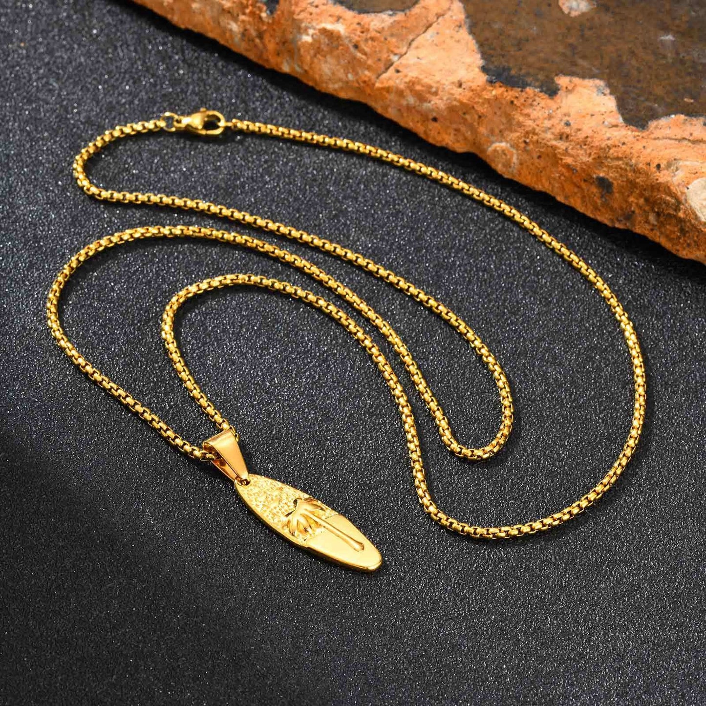 Kemstone Men’s Stainless Steel Palm Tree Necklace – Gold/Silver Oval Pendant PN-2159