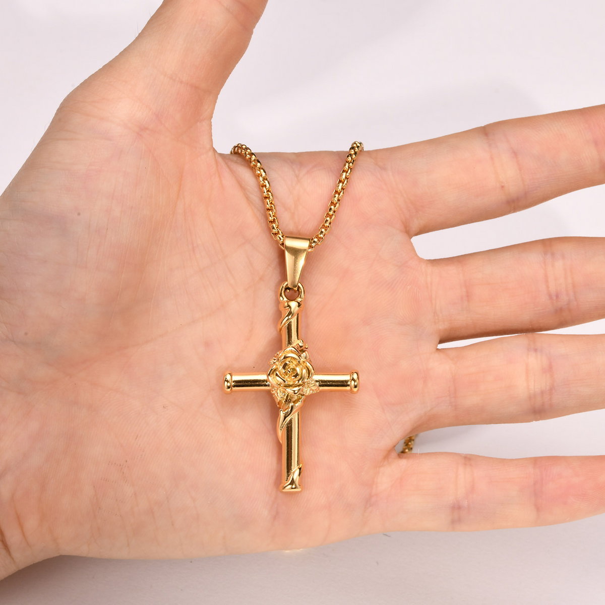 Kemstone Stainless Steel Rose Cross Necklace for Men PN-1604