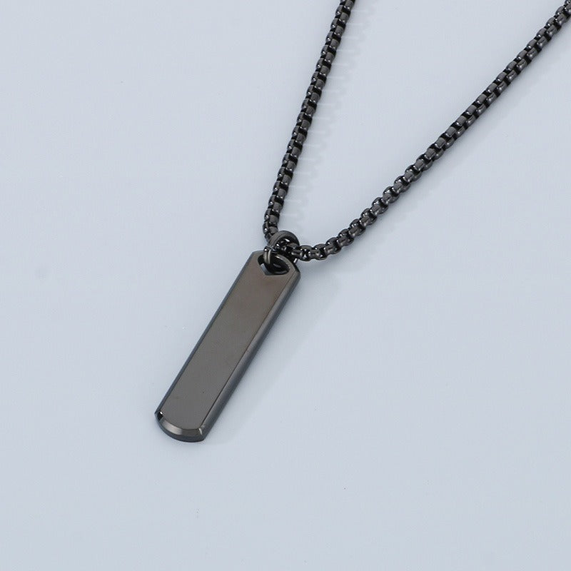 Kemston Slim Rectangular Bar Pendant Necklace for Men Geometric Silver Gold Black KN285569-KFC