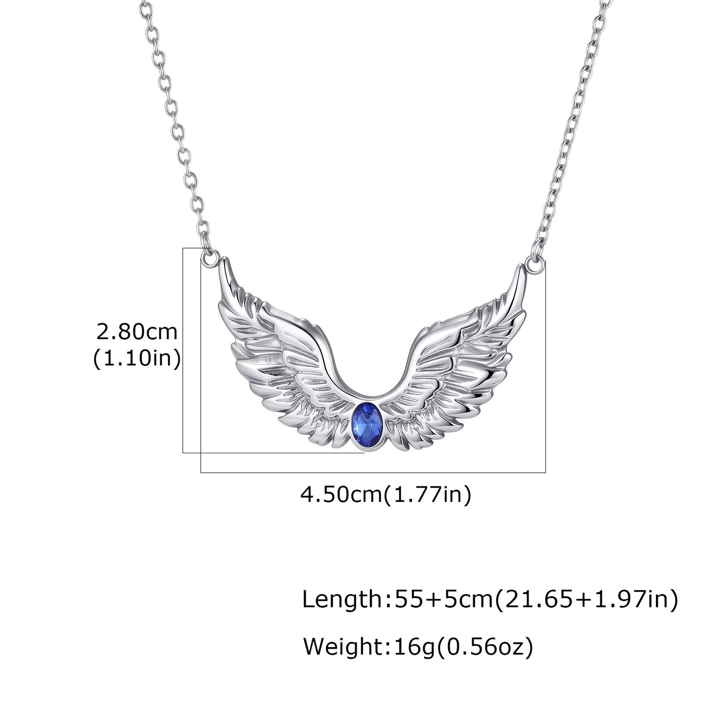 Kemston Stainless Steel Feather Wing Necklace for Men Cubic Zirconia Inlay NC-2878