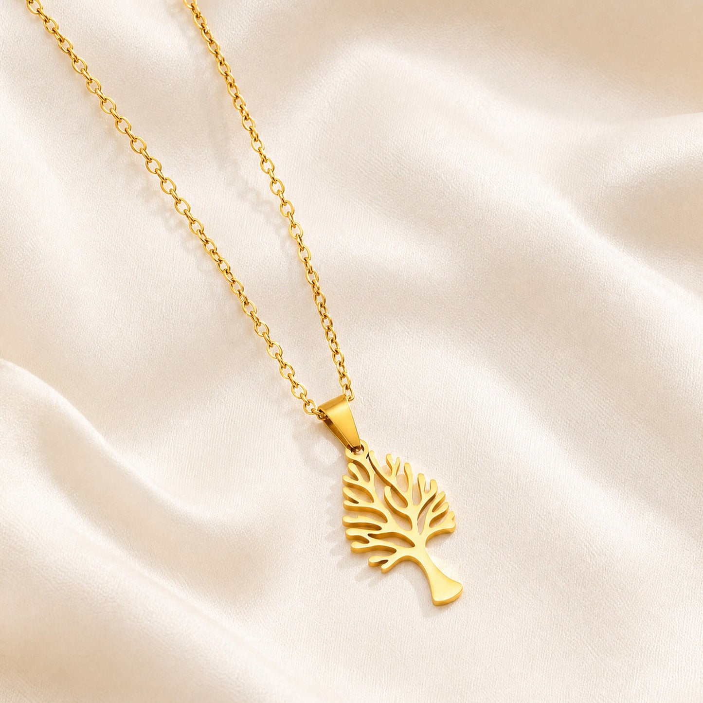 Kemston Stainless Steel Tree Of Life Pendant Necklace for Men Women Minimal Nature Design PN-2357