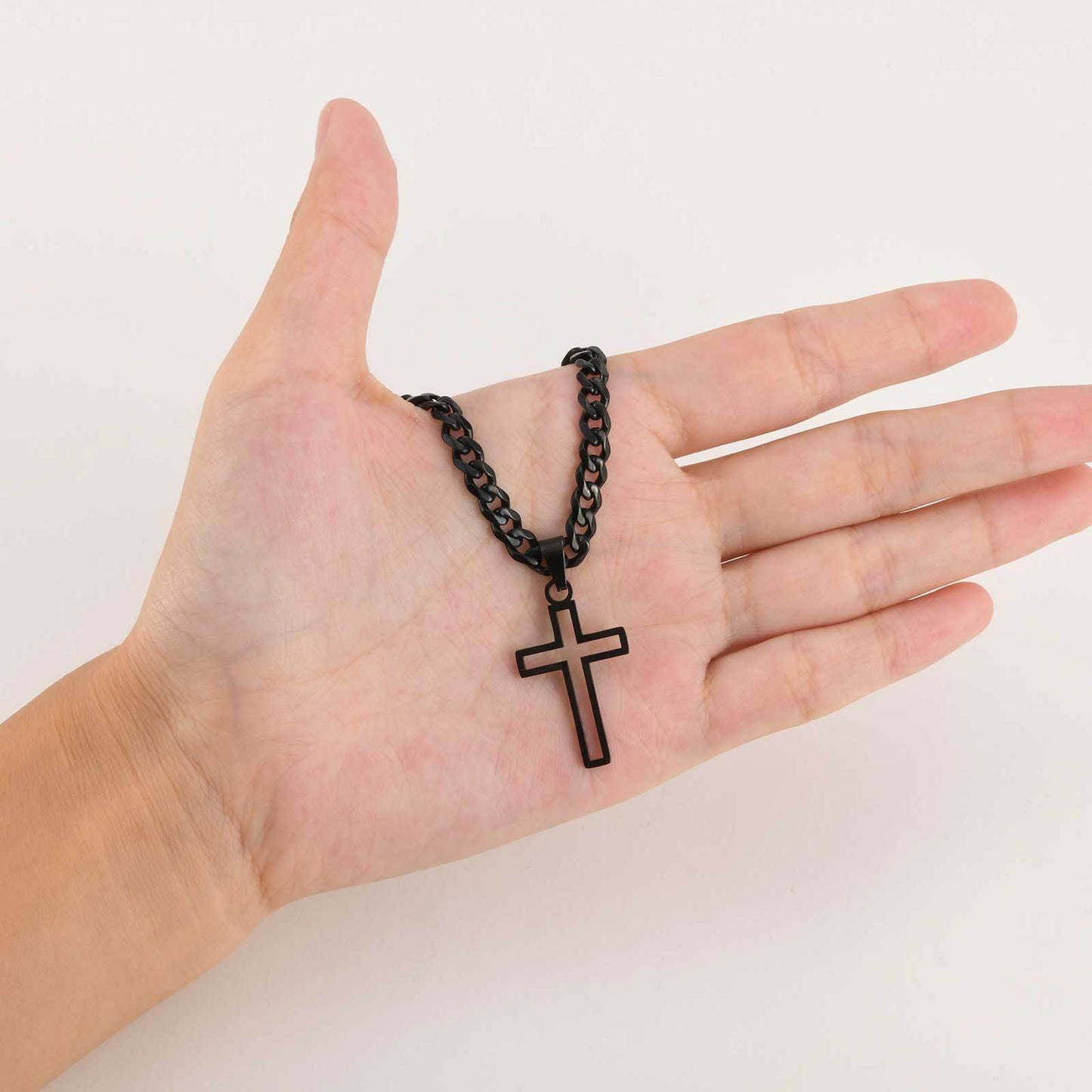 Kemstone Men’s Stainless Steel Hollow Cross Necklace – Cuban Chain PN-1531