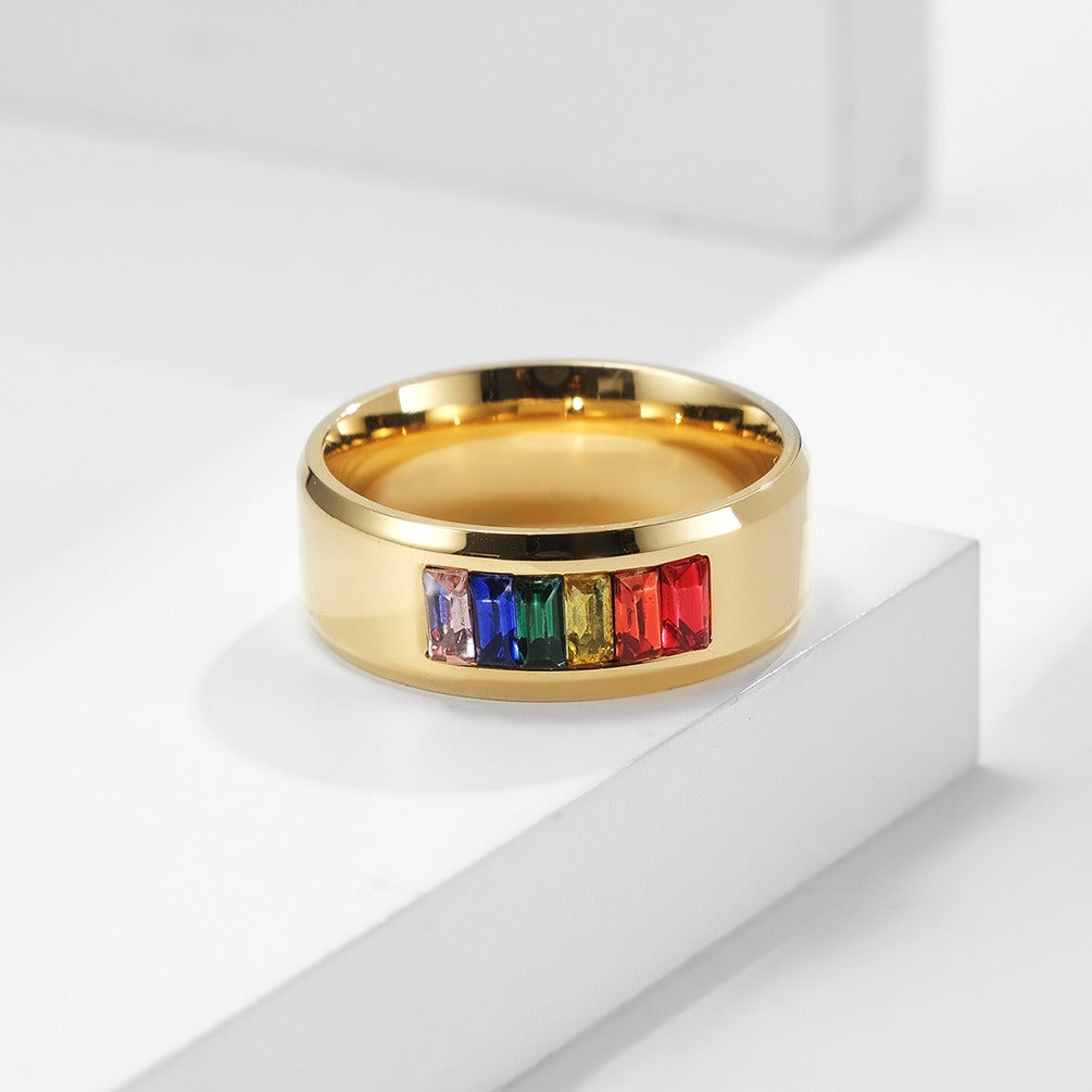 Kemstone Stainless Steel Colorful Inlay Ring for Men & Women K-R073