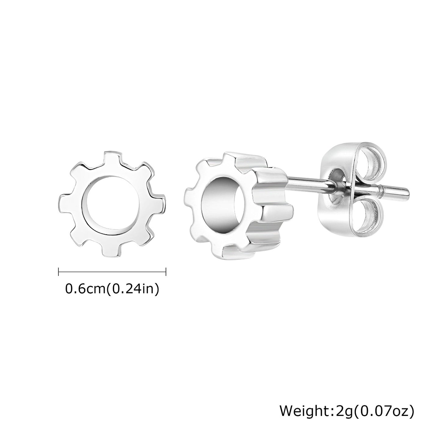 Gear Stud Earring for Men – Vintage Gray Stainless Steel Gothic Punk Jewelry ES-529