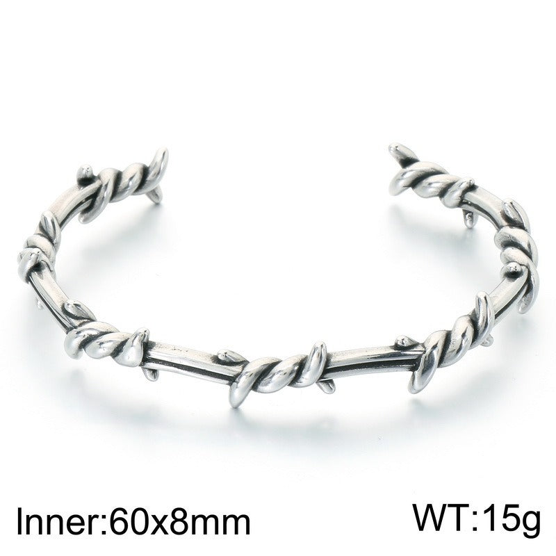 Kemstone Titanium Steel Twisted Cuff Bracelet for Men Vintage Open Design KB214264-LU