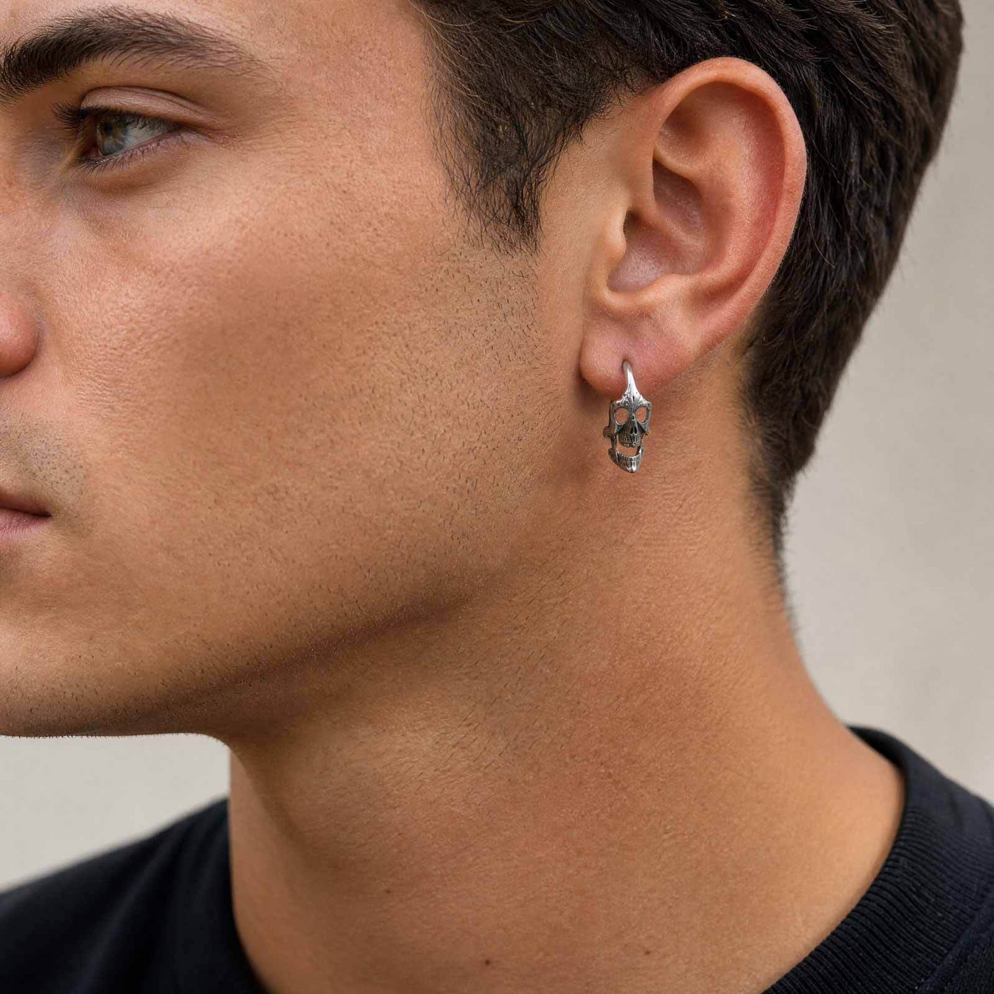 Kemstone Stainless Steel Skull Hoop Earring for Men Gothic Punk Ear Jewelry EH-890