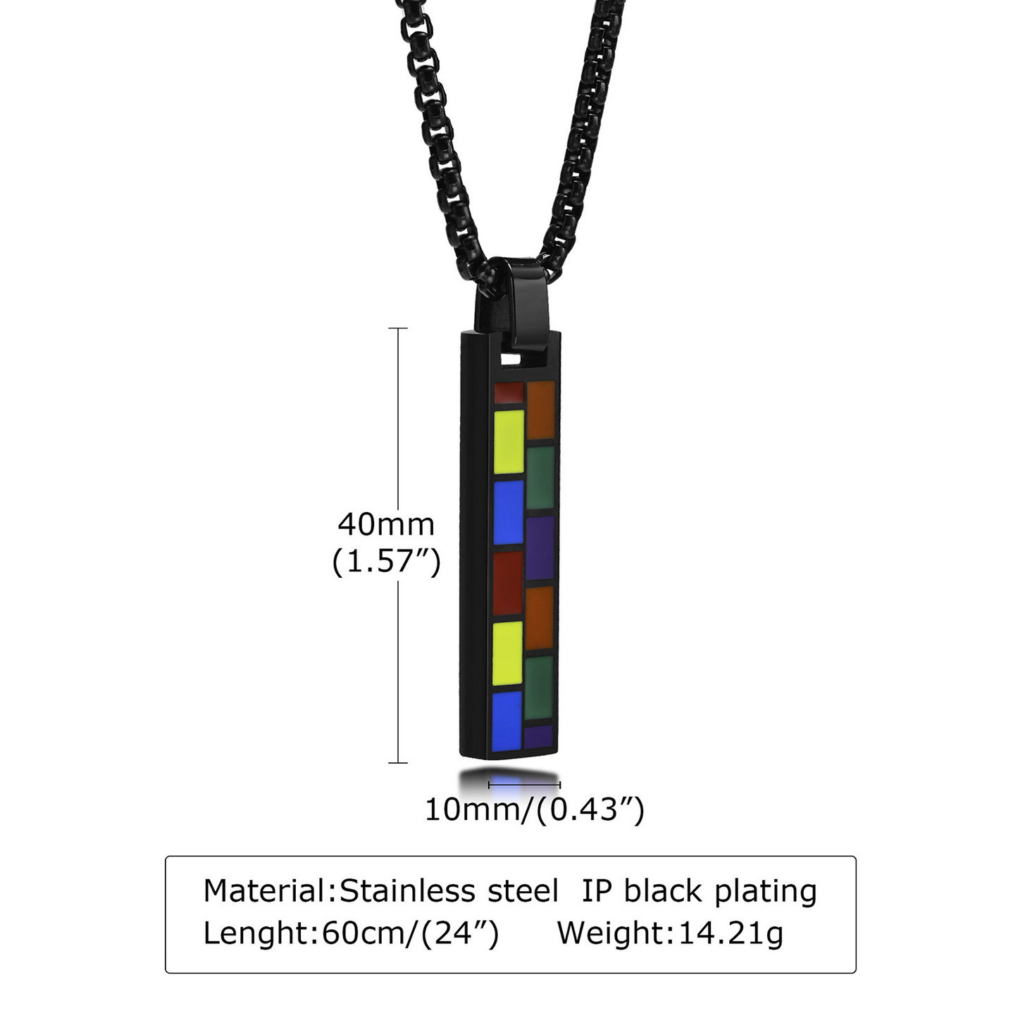 Kemstone Color Block Bar Pendant Necklace Stainless Steel Rectangle Design for Men PPN-004