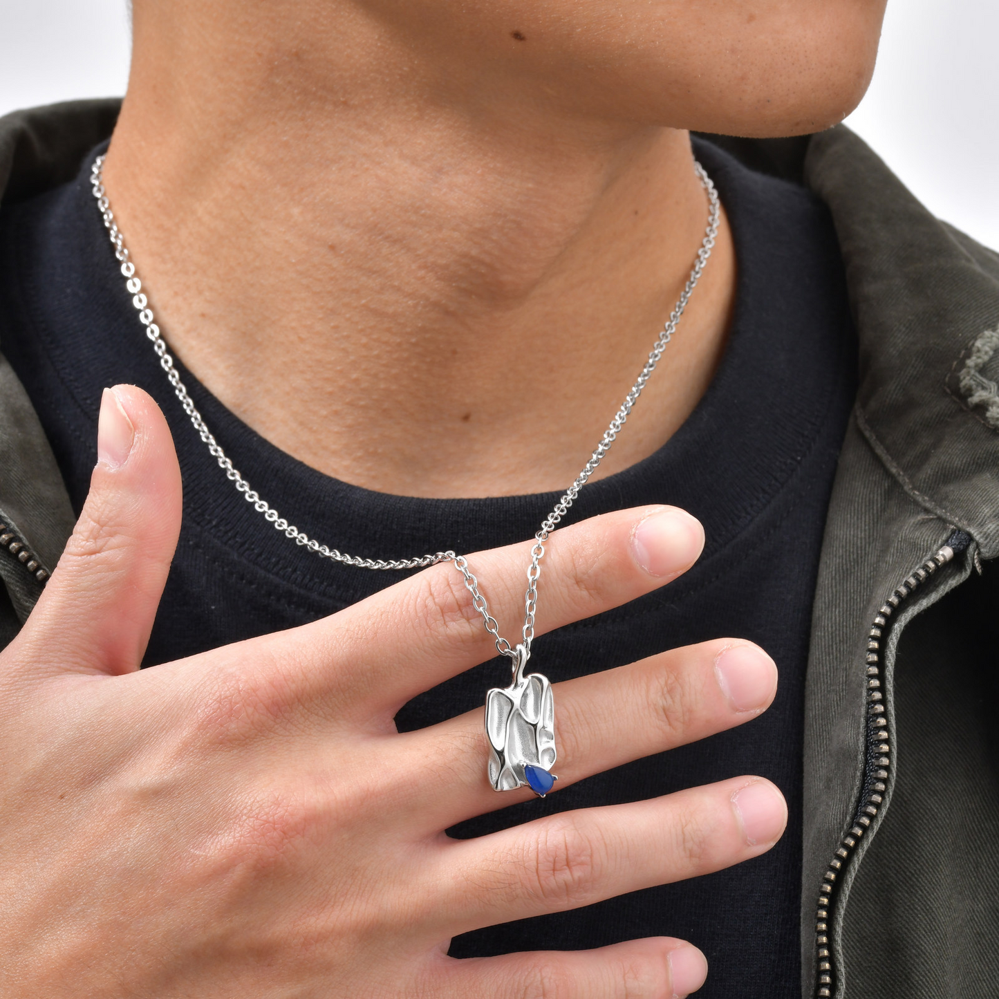 Kemstone Irregular Blue Inlay Stone Pendant Necklace for Men NC-2545