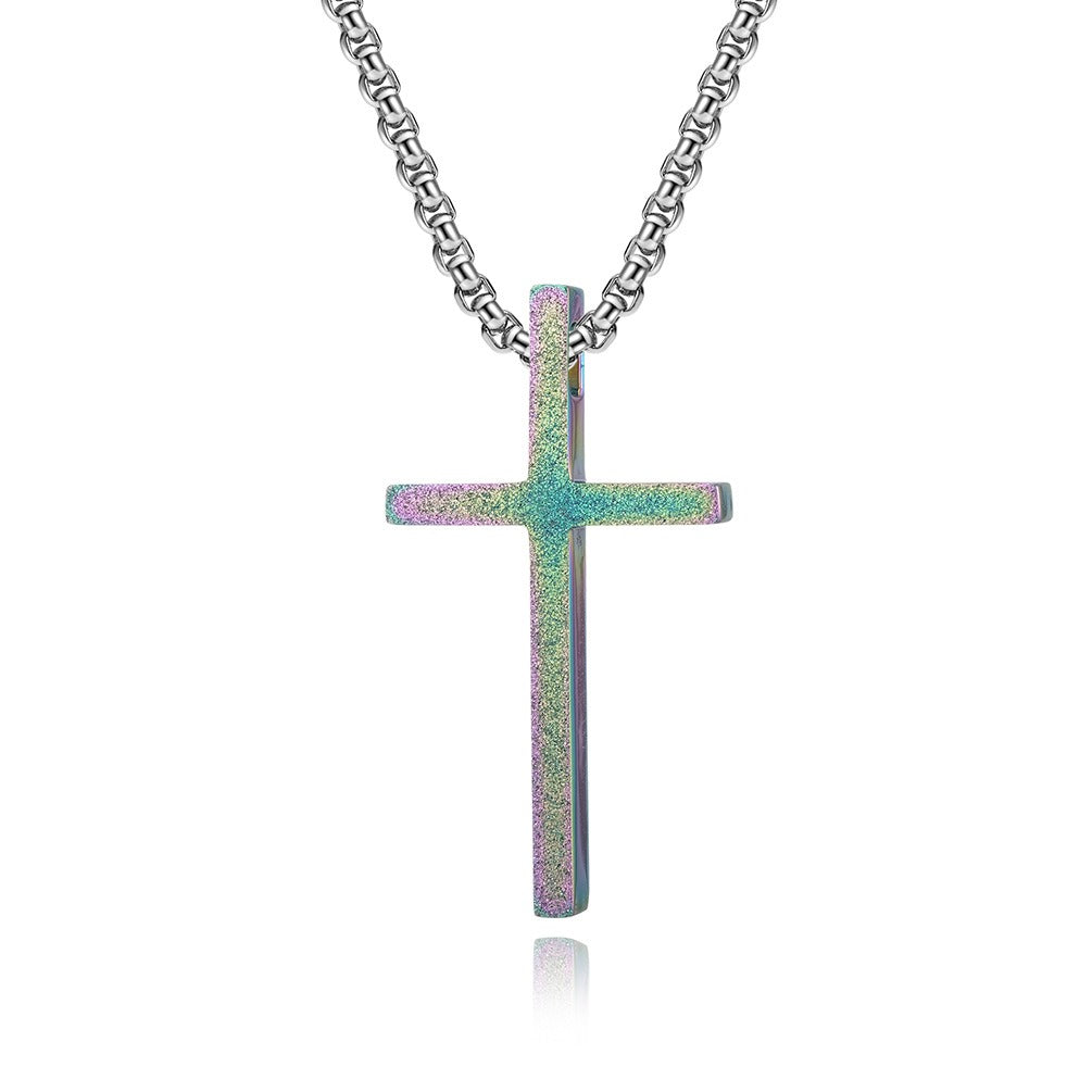 Kemstone Matte Cross Pendant Necklace for Men – Stainless Steel Minimalist 60cm Chain K-PT410 K-PT410