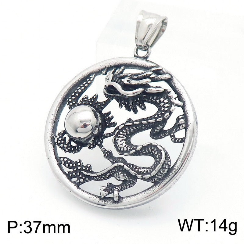 Kemstone Dragon Pendant Necklace for Men Titanium Steel Vintage Carved Design KP100398-KFC