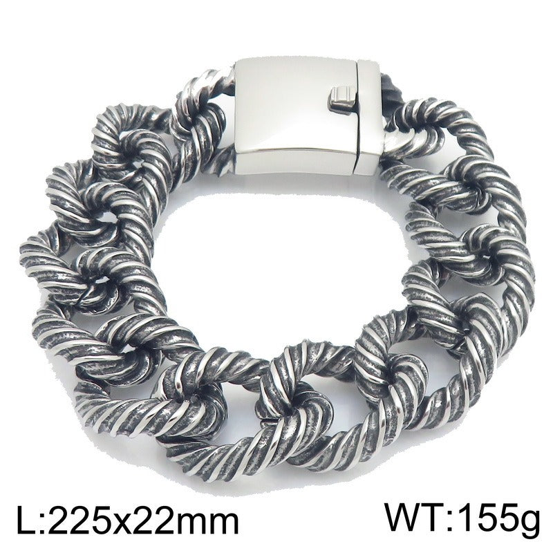 Kemstone Titanium Steel Twisted Rope Cuban Chain Bracelet for Men Heavy Link Wristwear KB212323-KJX